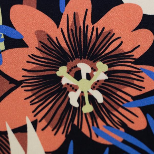 Baumwoll Stretch-Satin Bloom - bunte Blüten auf Schwarzblau
